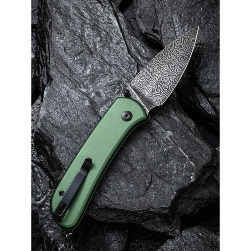 Ніж складаний кишеньковий Civivi Qubit, (7.6 см) Damascus / Aluminum темно-зелений