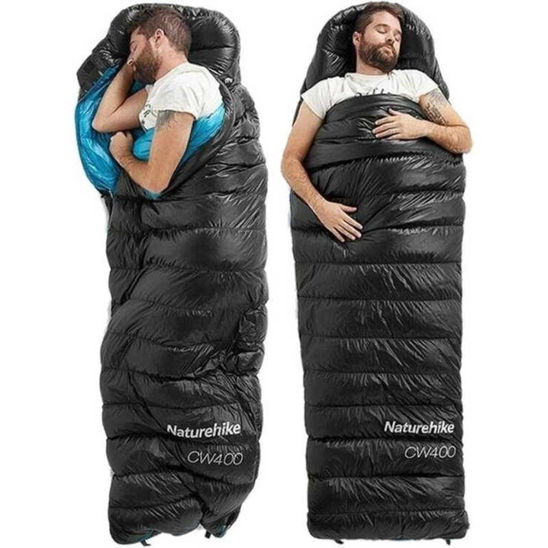 Спальник з натуральним пухом Naturehike CW400 NH18C400-D, p-р L, чорно-блакитний