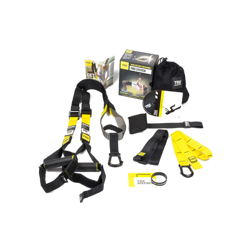 Петлі TRX EasyFit PRO 4 (P4, Pro System) (підвісні тренувальні петлі), Довжина 110-230 см, Ширина строп 3,8 см, Макс.вага 160 кг, Жовто-чорний