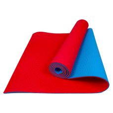Двошаровий килимок EasyFit для пілатесу, фітнесу та йоги, 183x61 см, товщина 6 мм, TPE/TC, ECO-Friendly, червоно-блакитний