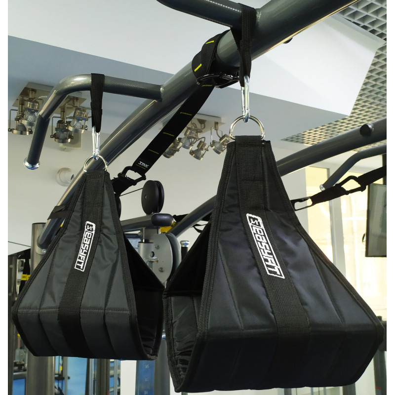 Петлі Береша EasyFit підвісні атлетичні (2шт) / Петлі для пресу, Розмір 20х31 см, Макс. вага 150 кг, тканина Оксфорд, Сталь, Чорний