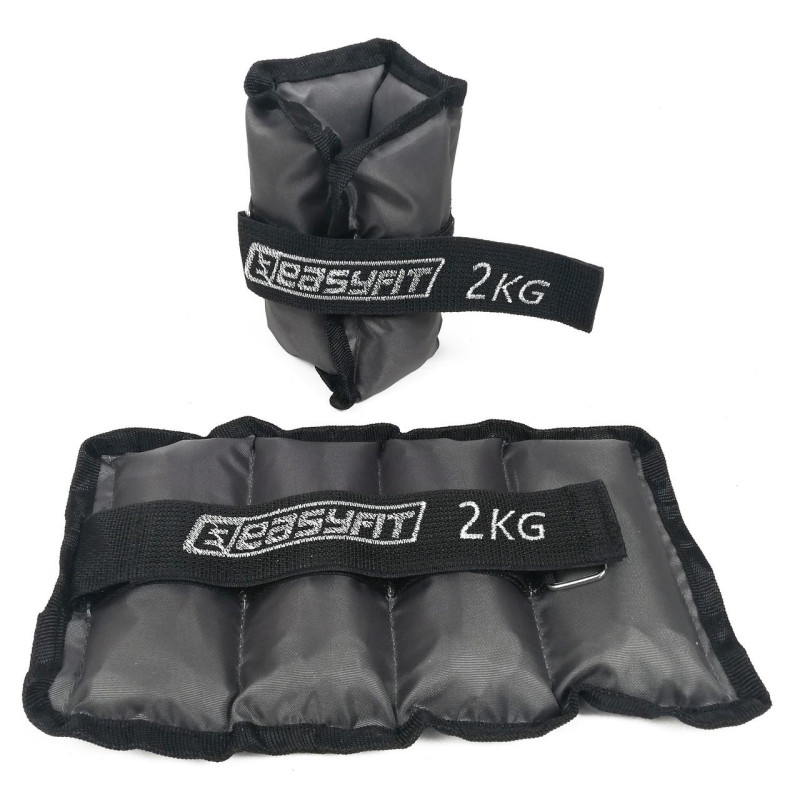 Утяжелители для ног и рук с металлом EasyFit Metal (пара), Вага 2 кг, Оксфорд, Метал, Чорно-сірий