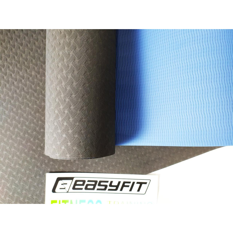 Двошаровий килимок EasyFit для пілатесу, фітнесу та йоги з чохлом, 183x61 см, товщина 6 мм, TPE/TC, ECO-Friendly, чорно-синій