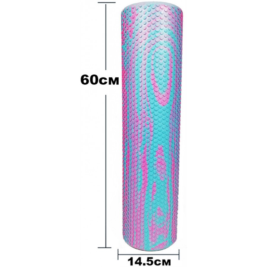 Массажный ролик (валик) EasyFit Foam Roller, длина 60 см, диаметр 14,5 см, розово-мятный, пена EVA с мелкой массажной поверхностью, для МФР, фитнеса, йоги и реабилитации