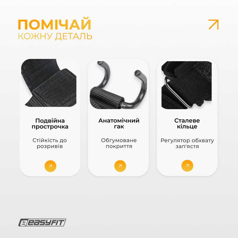 Крюки для турника EasyFit, сталь с неопреном, черные