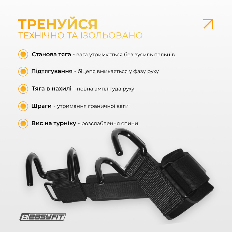 Крюки для турника EasyFit, сталь с неопреном, черные