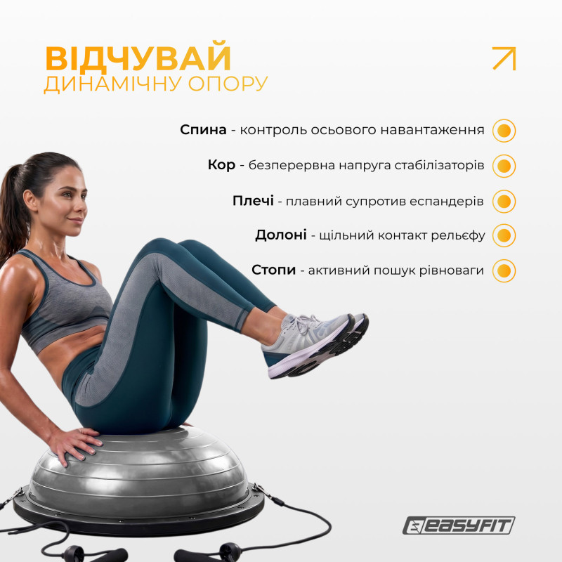 Балансировочная платформа EasyFit BOSU, диаметр 60 см, серый