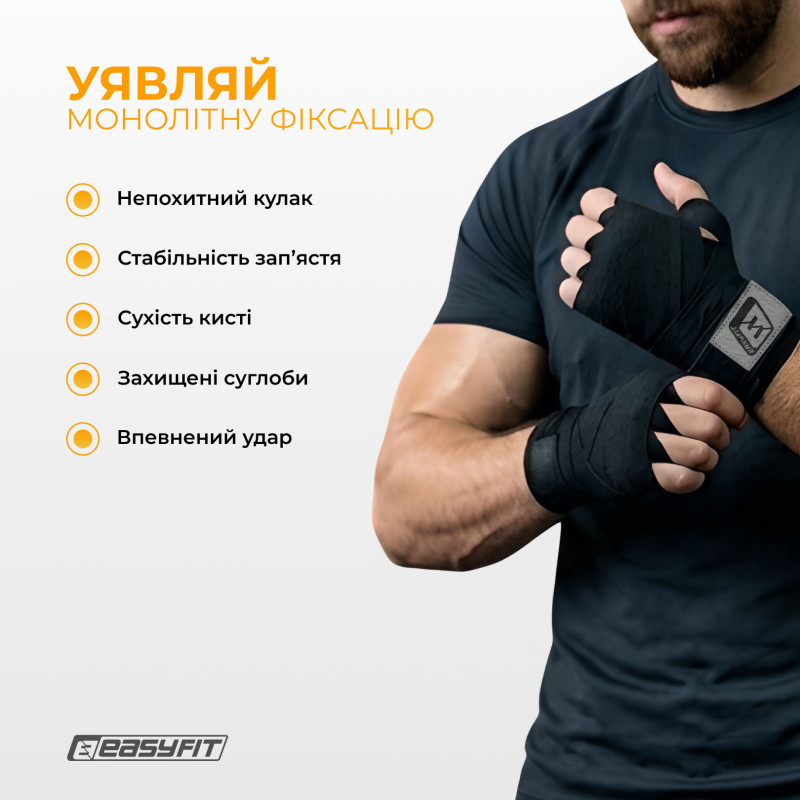 Бинти для боксу EasyFit Classic Wrap, довжина 3,5 м, чорні