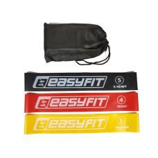 Набір фітнес-резинок для ніг EasyFit (3 шт), Опір 9-18 кг, Довжина 60 см, Ширина 5 см, Латекс, Чорний, Червоний, Жовтий