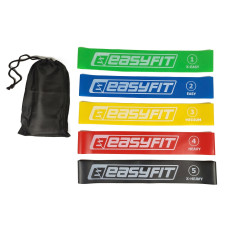 Набір фітнес-резинок для ніг EasyFit (5 шт), Опір 2,5 - 18 кг, Довжина 60 см, Ширина 5 см, Латекс, Для фітнесу, силових вправ і реабілітації