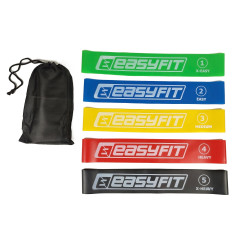Набор фитнес-резинок для ног EasyFit  (5 шт), Сопротивление 2,5 - 18 кг, Длина 60 см, Ширина 5 см, Латекс, Для фитнеса, силовых упражнений и реабилитации