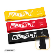 Набір фітнес-резинок для ніг EasyFit (3 шт), Опір 9-18 кг, Довжина 60 см, Ширина 5 см, Латекс, Чорний, Червоний, Жовтий Набір фітнес-резинок для ніг EasyFit (3 шт), Опір 9-18 кг, Довжина 60 см, Ширина 5 см, Латекс, Чорний, Червоний, Жовтий