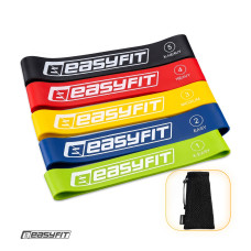 Набір фітнес-резинок для ніг EasyFit (5 шт), Опір 2,5 - 18 кг, Довжина 60 см, Ширина 5 см, Латекс, Для фітнесу, силових вправ і реабілітації