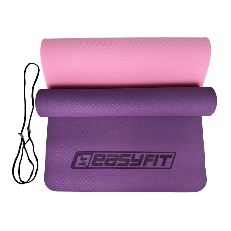 Двошаровий килимок EasyFit для пілатесу, фітнесу та йоги, 183x61 см, товщина 6 мм, TPE/TC, ECO-Friendly, фіолетово-рожевий
