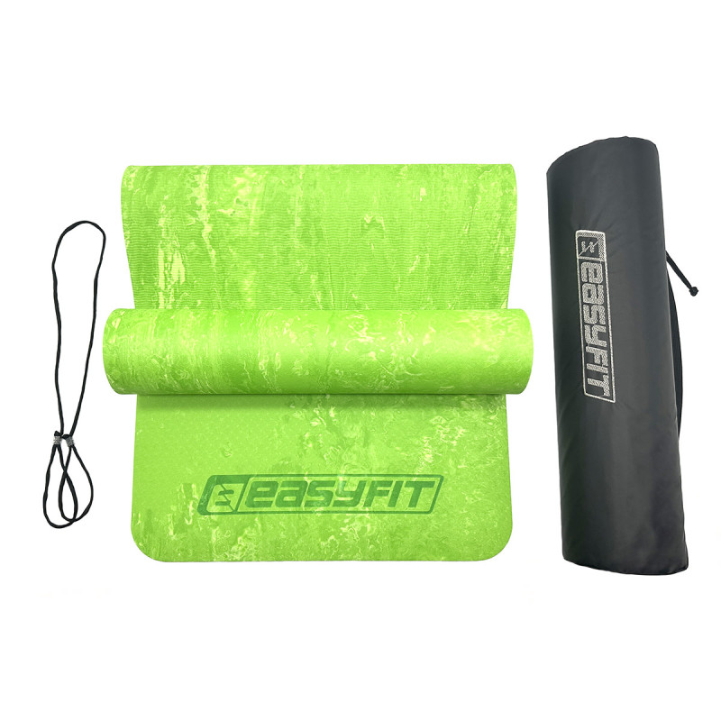 Premium Mat килимок EasyFit для фітнесу та пілатесу з чохлом, 183x61 см, товщина 8 мм, PER, ECO-Friendly, салатовий
