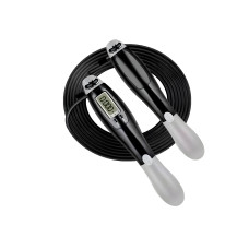 Швидкісна скакалка з лічильником EasyFit, Довжина 2,8 м, ручки 18 см, Сталь, Пластик, Вага 130 г, Чорно-сірий