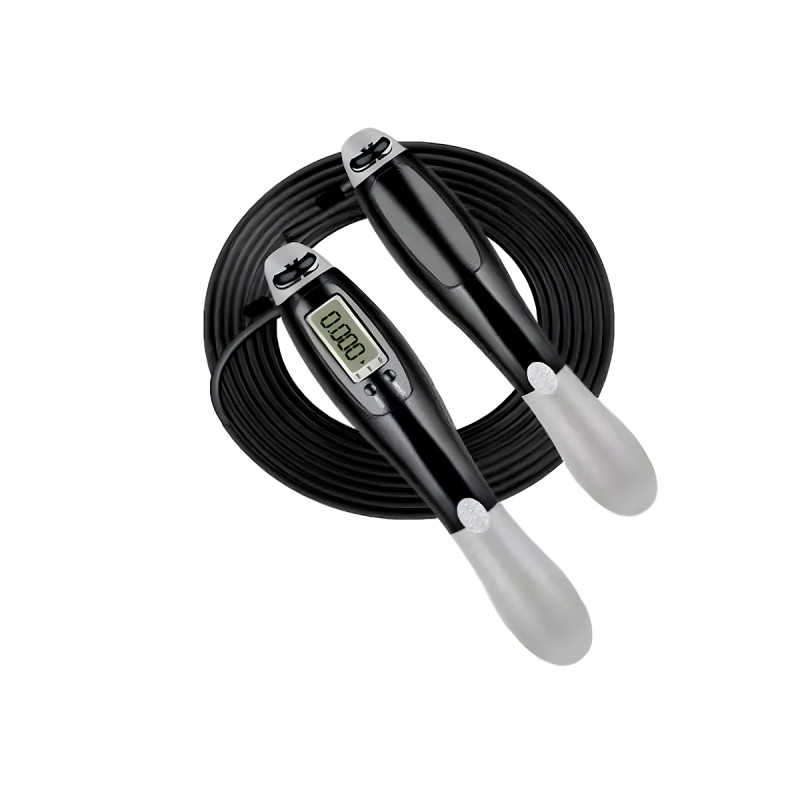 Скоростная скакалка со счетчиком EasyFit, Длина 2,8 м, ручки 18 см, Сталь, Пластик, Вес 130 г, Черно-серый