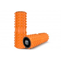 Массажный ролик EasyFit Grid Roller v1.2 с заглушками, Длина 33 см, Диаметр 13 см, Пена EVA с  3D массажной поверхностью, для йоги, фитнеса и реабилитации, Оранжевый