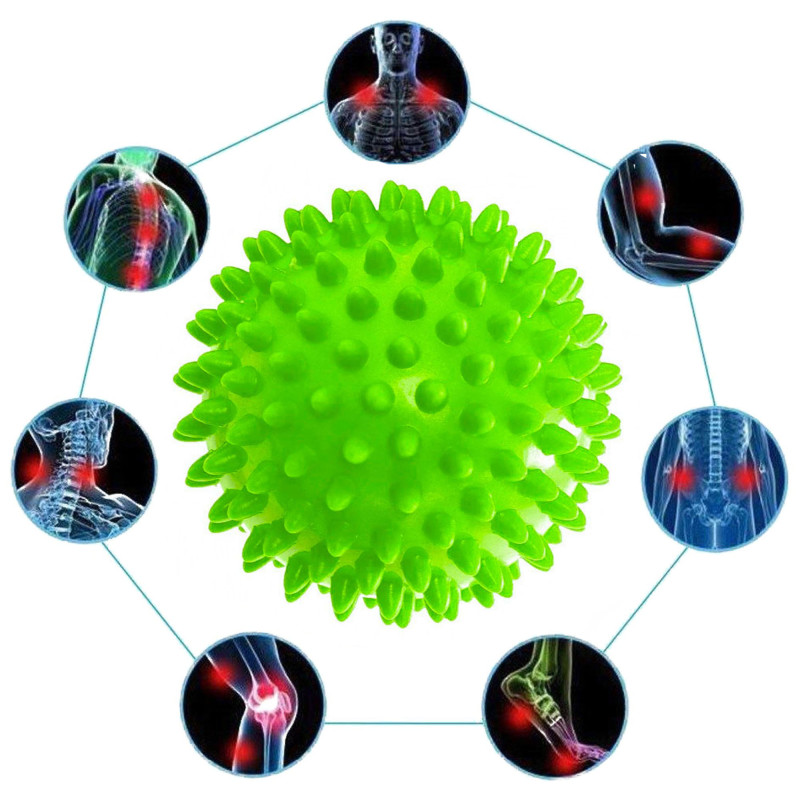 Массажный мяч EasyFit с шипами, Диаметр 7.5 см, Мягкий (надувной), Резина, для МФР, снятия напряжения и самомассажа, Зеленый