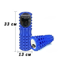 Масажний ролик (валик) EasyFit Grid Roller v.1.2, Довжина 33 см, Діаметр 13 см, Каркас із високоміцного пластику, Піна EVA з масажною поверхнею, для МФР, фітнесу, йоги та реабілітації, Синій