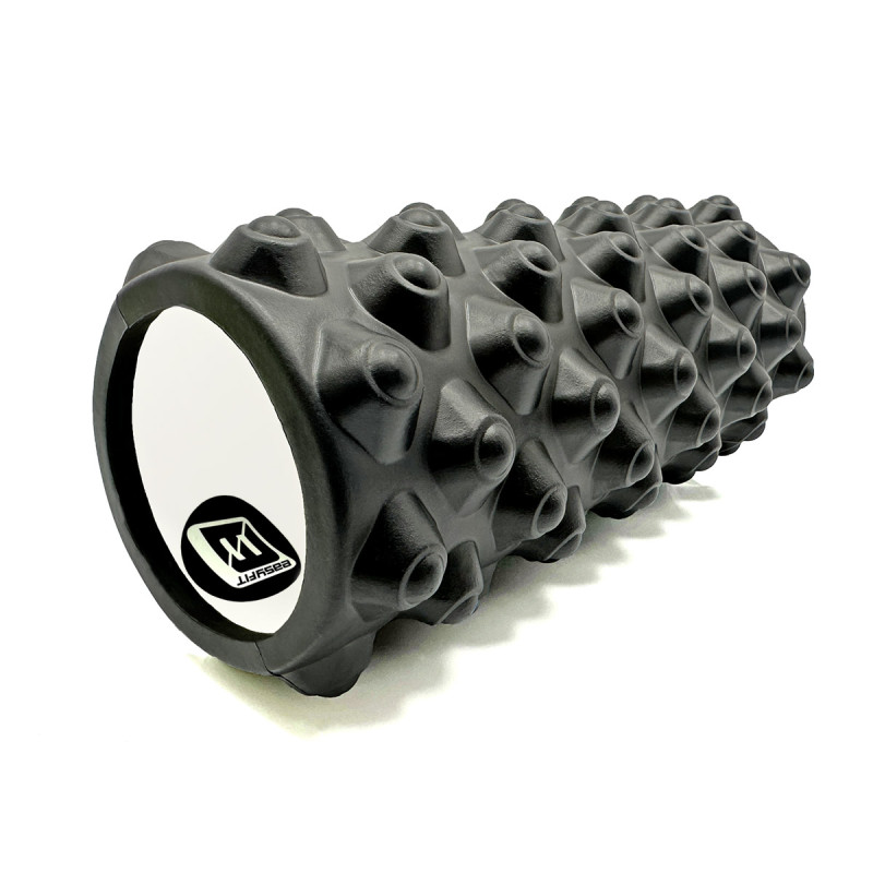 Массажный ролик (валик) EasyFit Grid Roller Extreme, Длина 33 см, Диаметр 14 см, Каркас из высокопрочного пластика, Пена EVA с массажной поверхностью 3D, для МФР, фитнеса, йоги и реабилитации, Черный