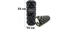Масажний ролик (валик) EasyFit Grid Roller Extreme, Довжина 33 см, Діаметр 14 см, Каркас із високоміцного пластику, Піна EVA з масажною поверхнею 3D, для МФР, фітнесу, йоги та реабілітації, Чорний