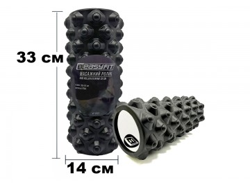 Масажний ролик (валик) EasyFit Grid Roller Extreme, Довжина 33 см, Діаметр 14 см, Каркас із високоміцного пластику, Піна EVA з масажною поверхнею 3D, для МФР, фітнесу, йоги та реабілітації, Чорний