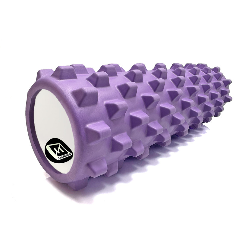 Масажний ролик (валик) EasyFit Grid Roller PRO, Довжина 45 см, Діаметр 14 см, Каркас із високоміцного пластика, Піна EVA з масажною поверхнею 3D, для МФР, фітнесу, йоги та реабілітації, Фіолетовий