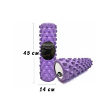 Масажний ролик (валик) EasyFit Grid Roller PRO, Довжина 45 см, Діаметр 14 см, Каркас із високоміцного пластика, Піна EVA з масажною поверхнею 3D, для МФР, фітнесу, йоги та реабілітації, Фіолетовий