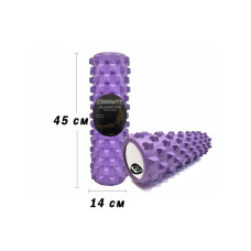 Массажный ролик (валик) EasyFit Grid Roller PRO, Длина 45 см, Диаметр 14 см, Каркас из высокопрочного пластика, Пена EVA с массажной поверхностью 3D, для МФР, фитнеса, йоги и реабилитации, Фиолетовый