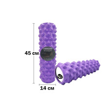 Массажный ролик (валик) EasyFit Grid Roller Extreme, Длина 45 см, Диаметр 14 см, Пена EVA с массажной поверхностью 3D, для МФР, фитнеса, йоги и реабилитации, Фиолетовый