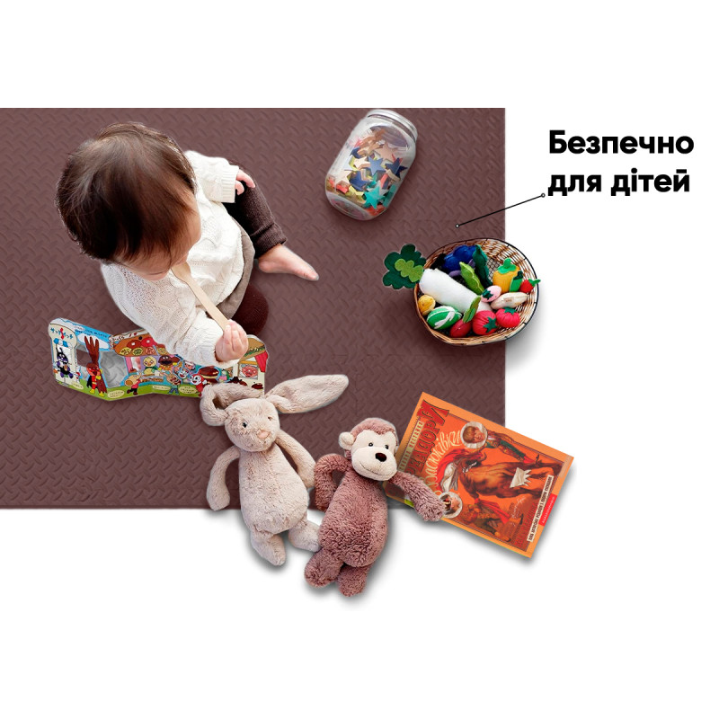 Татамі мат EasyFit SwallowTail (пазл ластівчин хвіст з бортиком), Розмір 120x120 см, Товщина 10 мм, EVA-піна, Коричневий