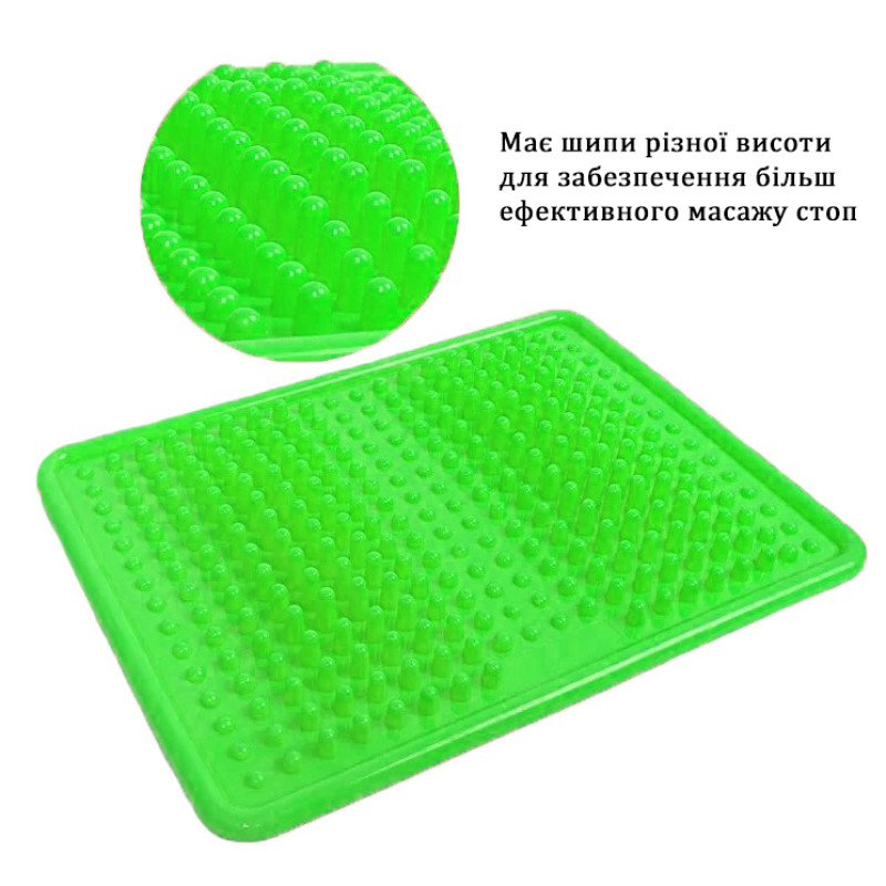 Ортопедический массажный коврик для стоп EasyFit Acupoint с шипами, длина 35 см, зеленый