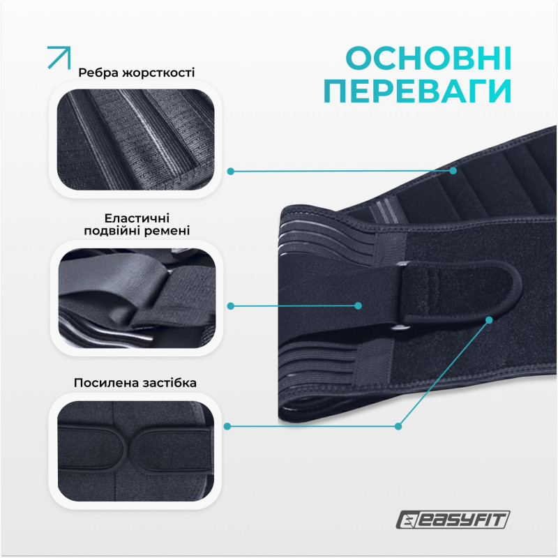 Пояс для спини з 4 ребрами жорсткості EasyFit (M