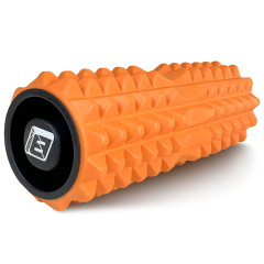 Масажний ролик EasyFit Grid Roller v1.2 з заглушками, Довжина 33 см, Діаметр 13 см, Піна EVA з 3D масажною поверхнею, для йоги, фітнесу, та реабілітації, Помаранчевий