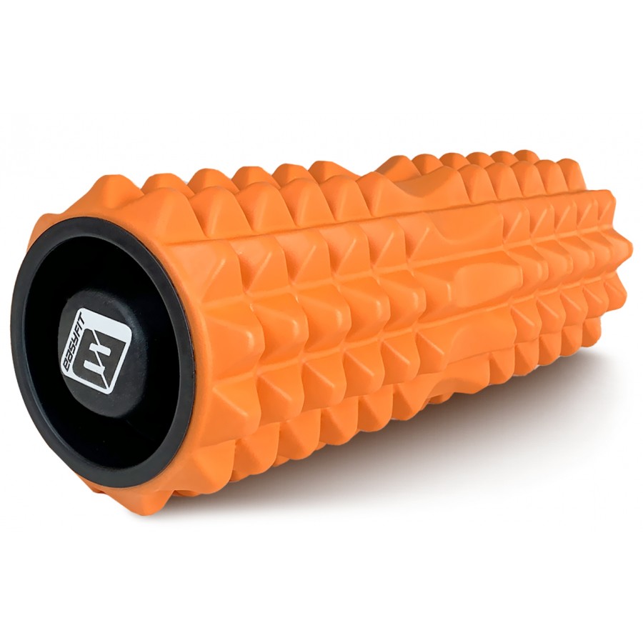 Массажный ролик EasyFit Grid Roller v1.2 с заглушками, Длина 33 см, Диаметр 13 см, Пена EVA с  3D массажной поверхностью, для йоги, фитнеса и реабилитации, Оранжевый