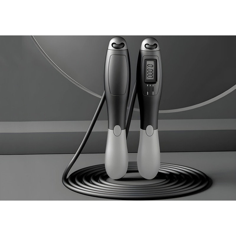 Скоростная скакалка со счетчиком EasyFit, Длина 2,8 м, ручки 18 см, Сталь, Пластик, Вес 130 г, Черно-серый