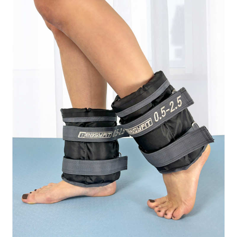 Утяжелители для ног и рук EasyFit наборные (пара), Вес 0,5-2,5 кг, Оксфорд с пропиткой, Песок, Черно-серый