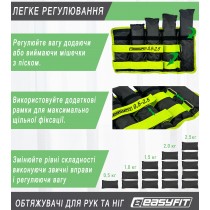 Обтяжувачі для ніг і рук EasyFit набірні (пара), Вага 0,5-2,5 кг, Оксфорд з пропиткою, Пісок, Чорно-зелений