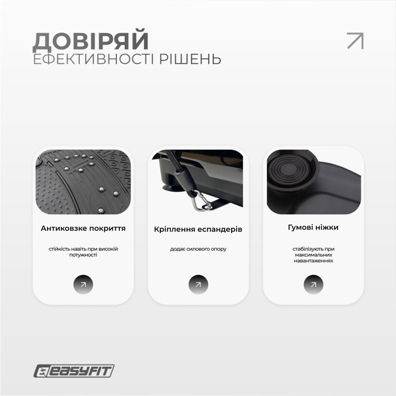 Виброплатформа EasyFit VibroStep Max (эспандеры в комплекте), 10 программ, 99 уровней вибрации, ABS-пластик, Bluetooth, USB, Черный