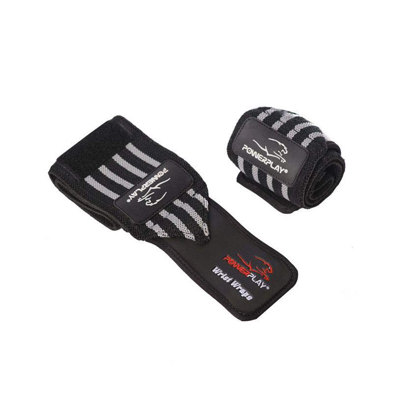 Бинты кистевые (для запястий) PowerPlay 3081 Gym WristT Wraps, Длина 45 см, Хлопок, PU, Спандекс, Черно-серый