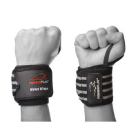 Кистьові бинти PowerPlay 3081 Gym WristT Wraps, 45 см, бавовна, PU, спандекс, чорно-сірі
