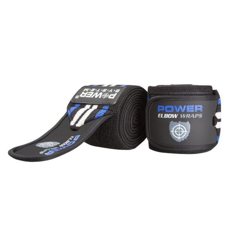 Бинты на локоть Power System PS-3600 Elbow Wraps Blue/Black (пара), Длина 1,5 м, Ширина 8 см, Хлопок, Эластан, Сине-черный