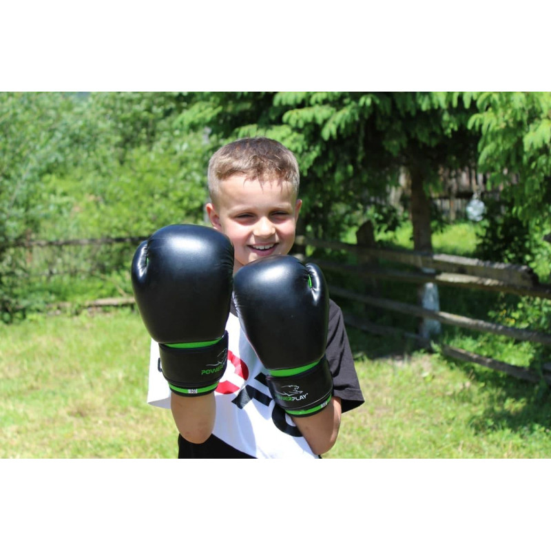 Боксерські рукавиці PowerPlay 3004 JR Classic Чорно-Зелені 6 унцій