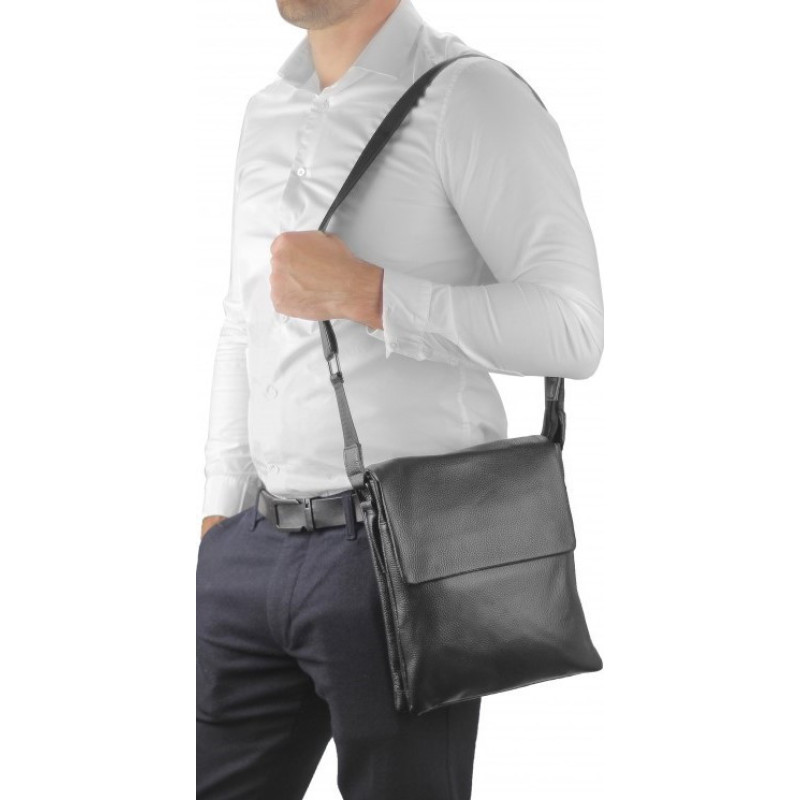 Кожаный мужской мессенджер Tiding Bag черный