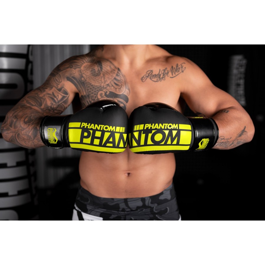 Боксерські рукавиці Phantom APEX Elastic Neon Black/Yellow 14 унцій (капа в подарунок)