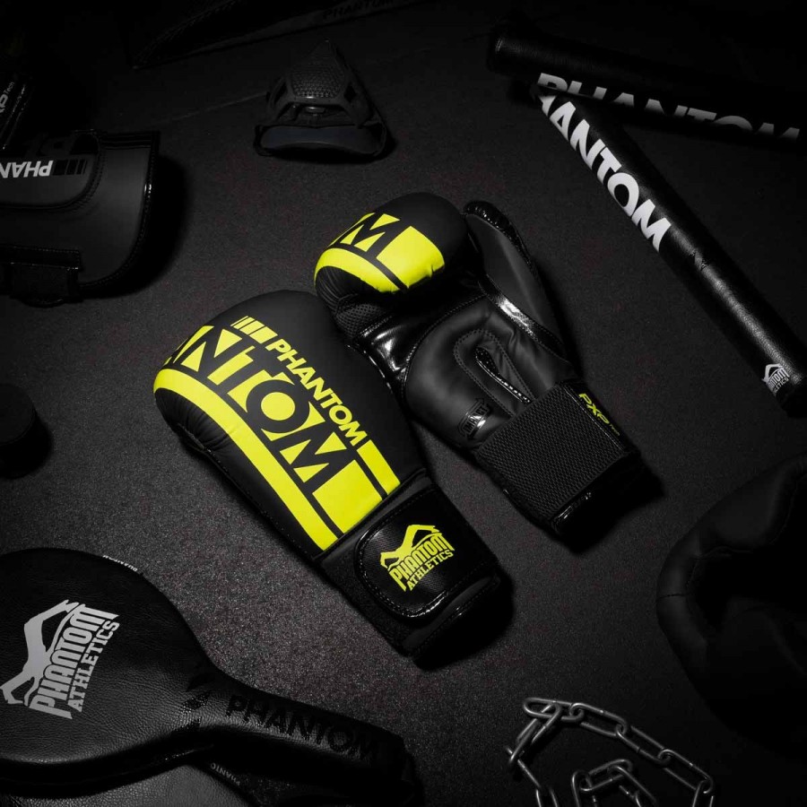 Боксерські рукавиці Phantom APEX Elastic Neon Black/Yellow 14 унцій (капа в подарунок)