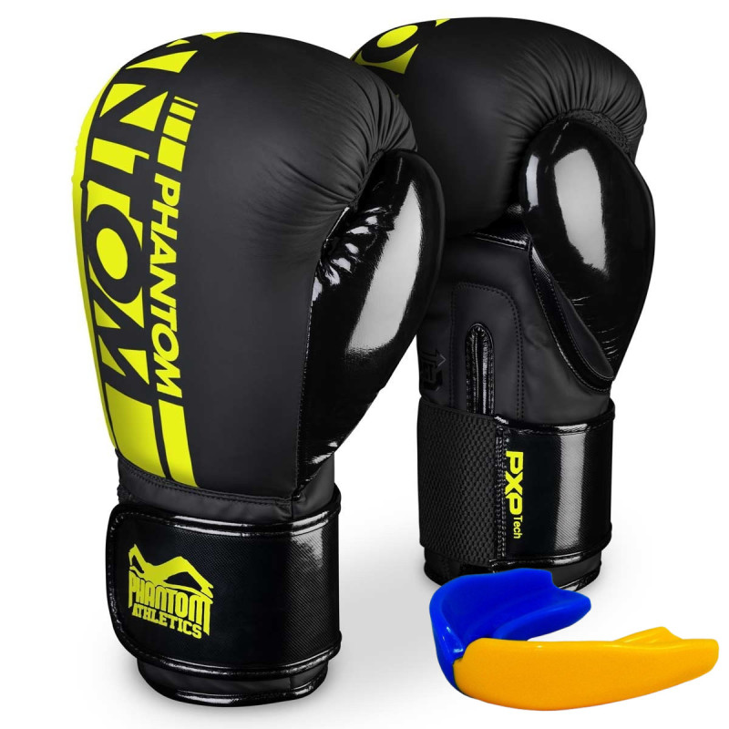 Боксерские перчатки Phantom APEX Elastic Neon Black/Yellow 14 унций (капа в подарок)