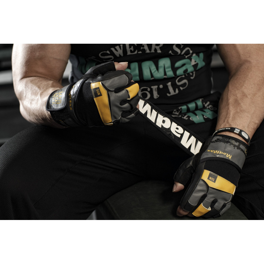 Рукавички для фітнесу MadMax MFG-880 Signature Black/Grey/Yellow XL