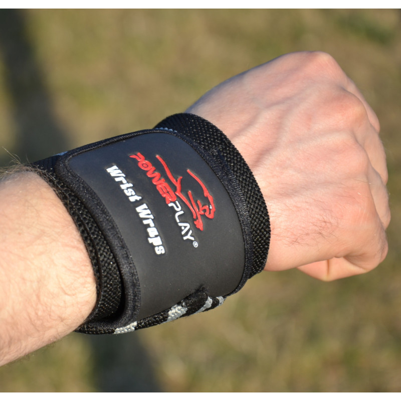 Бинты кистевые (для запястий) PowerPlay 3081 Gym WristT Wraps, Длина 45 см, Хлопок, PU, Спандекс, Черно-серый